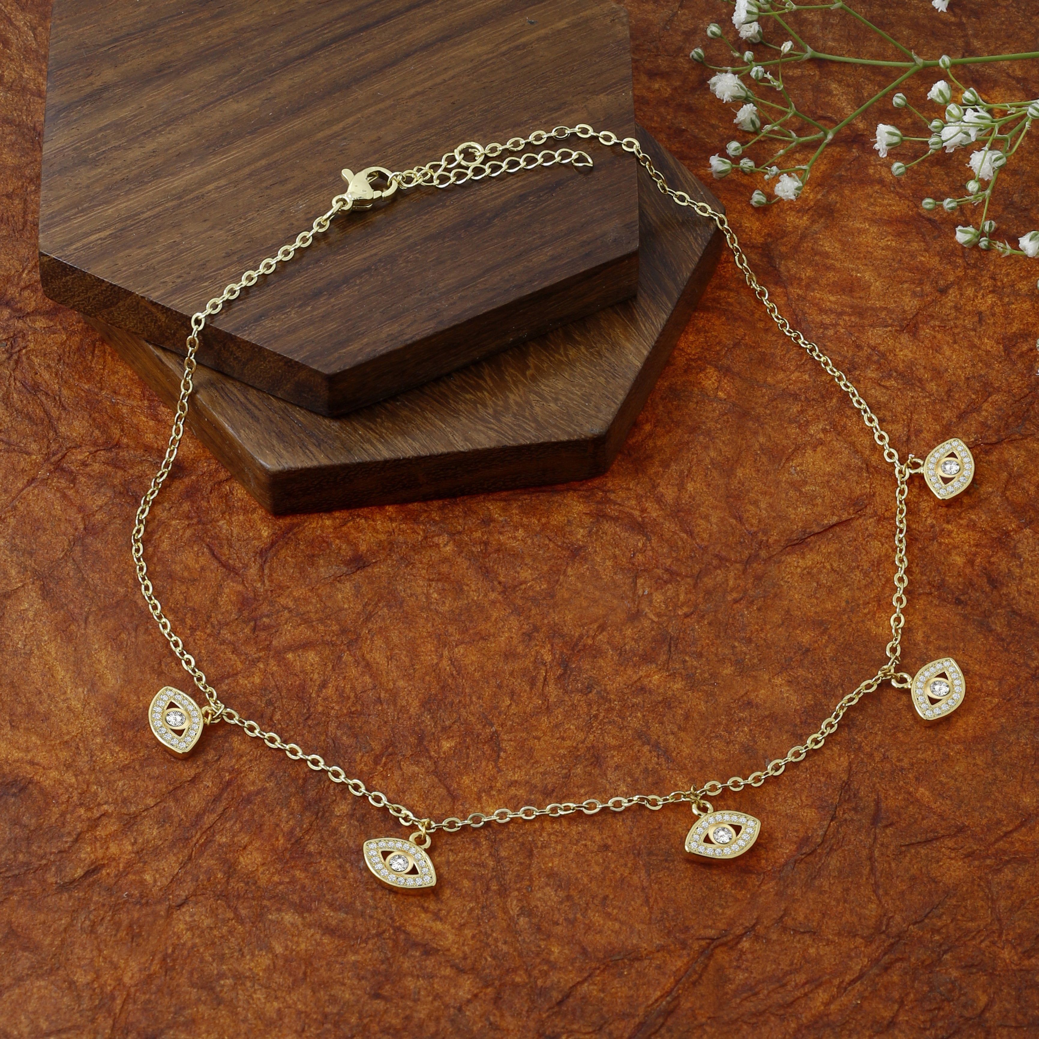 Evil Eye American Diamond Gold Choker Necklace Chain For Women Bulk