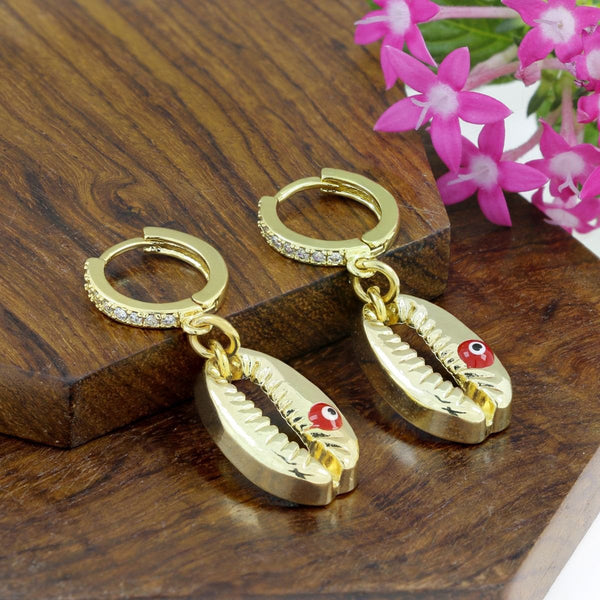 Evil Eye Green Gold American Diamond Hoop Drop Earring For Women Bulk Secondary image