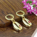 Evil Eye Green Gold American Diamond Hoop Drop Earring For Women Bulk