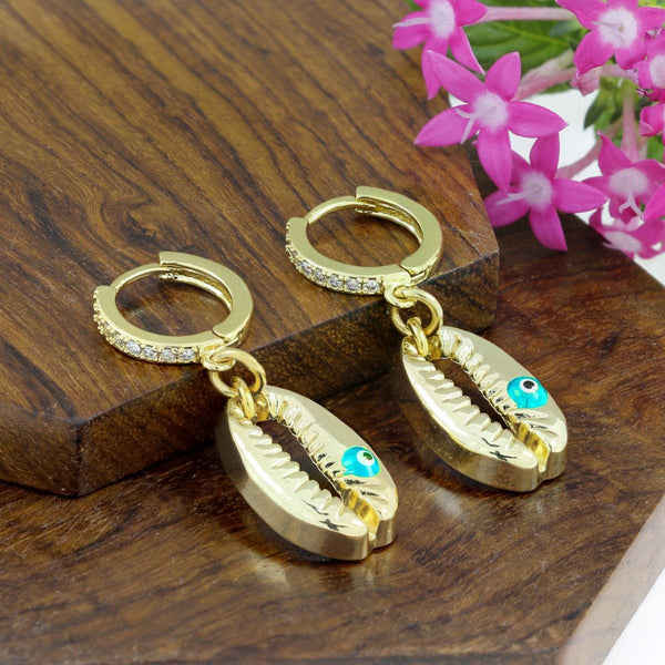 Evil Eye Green Gold American Diamond Hoop Drop Earring For Women Bulk Main image
