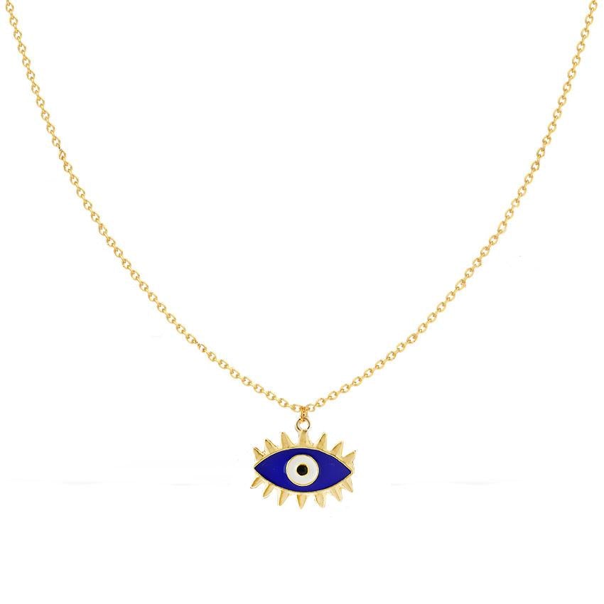 Blue Enamel Evil Eye Gold Necklace Pendant Chain Bulk