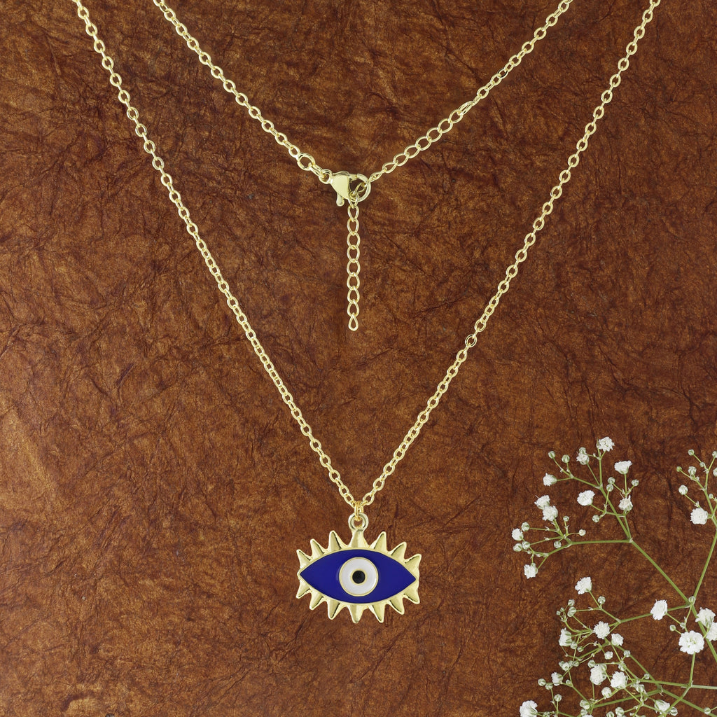 Blue Enamel Evil Eye Gold Necklace Pendant Chain Bulk