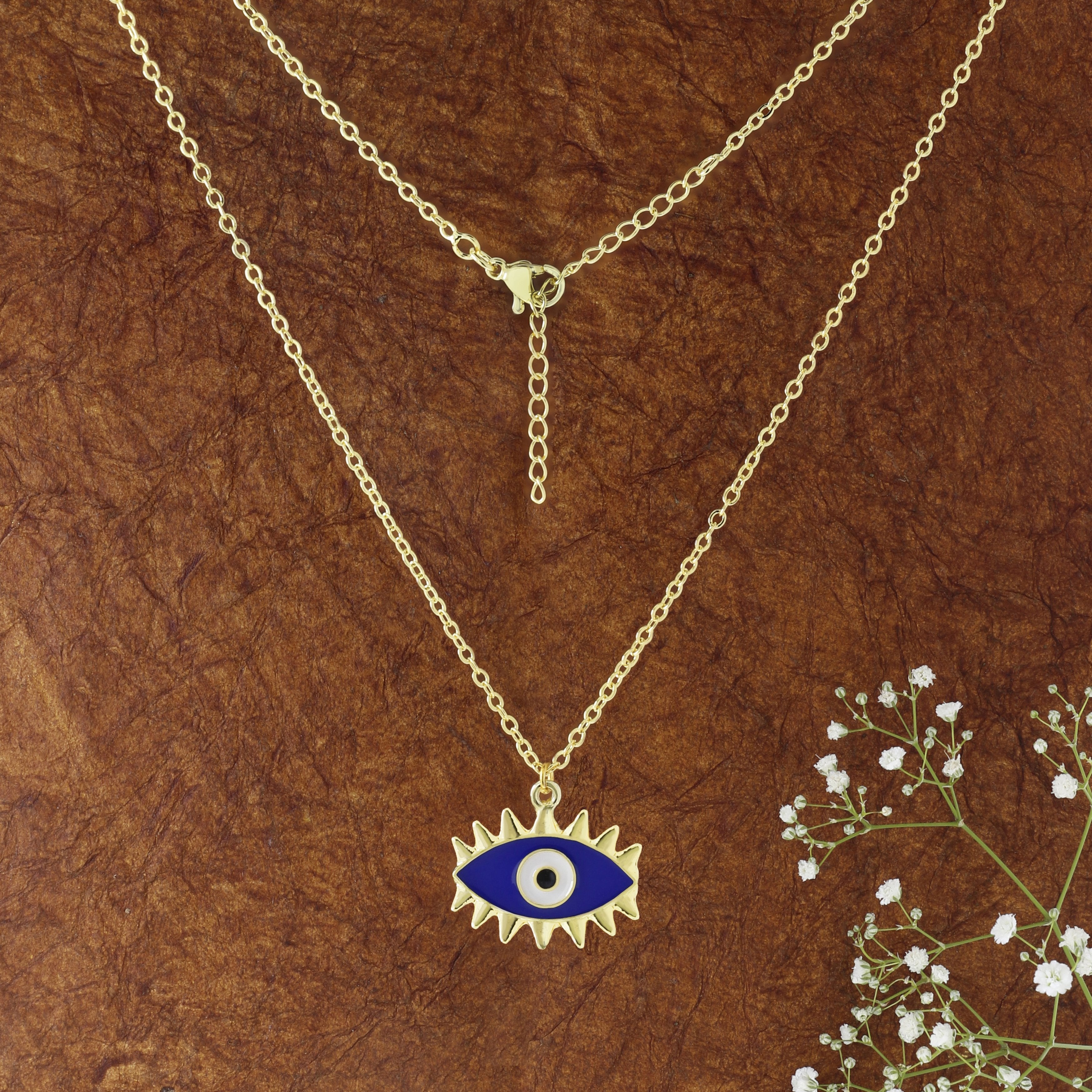 Blue Enamel Evil Eye Gold Necklace Pendant Chain Bulk