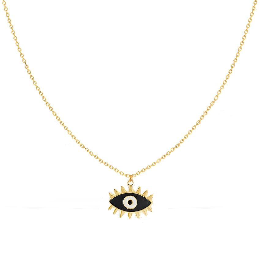 Blue Enamel Evil Eye Gold Necklace Pendant Chain Bulk