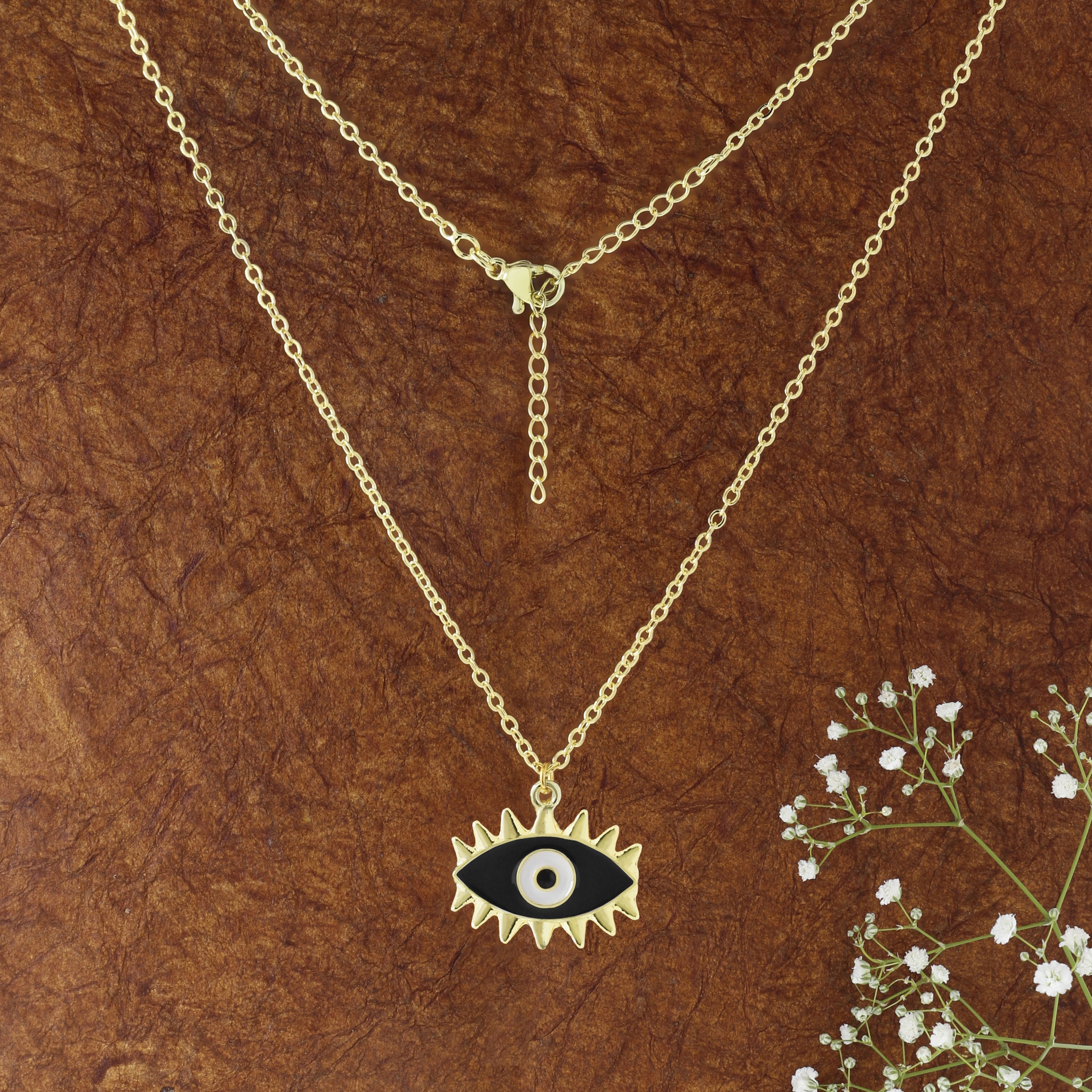 Blue Enamel Evil Eye Gold Necklace Pendant Chain Bulk