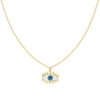 Blue Enamel Evil Eye Gold Necklace Pendant Chain Bulk