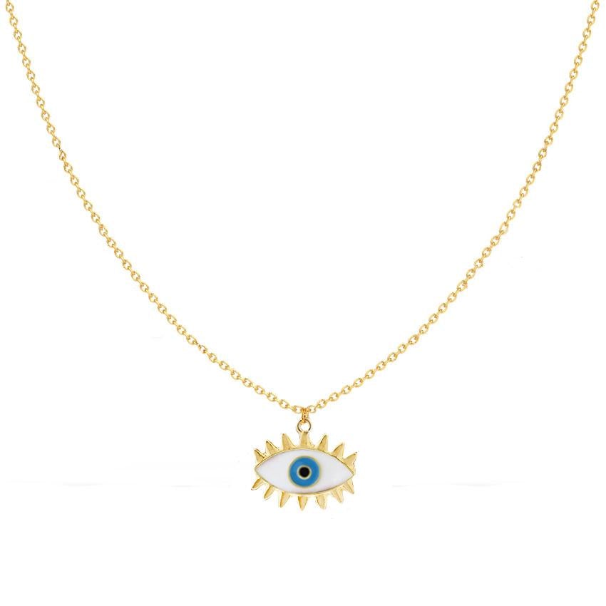 Blue Enamel Evil Eye Gold Necklace Pendant Chain Bulk