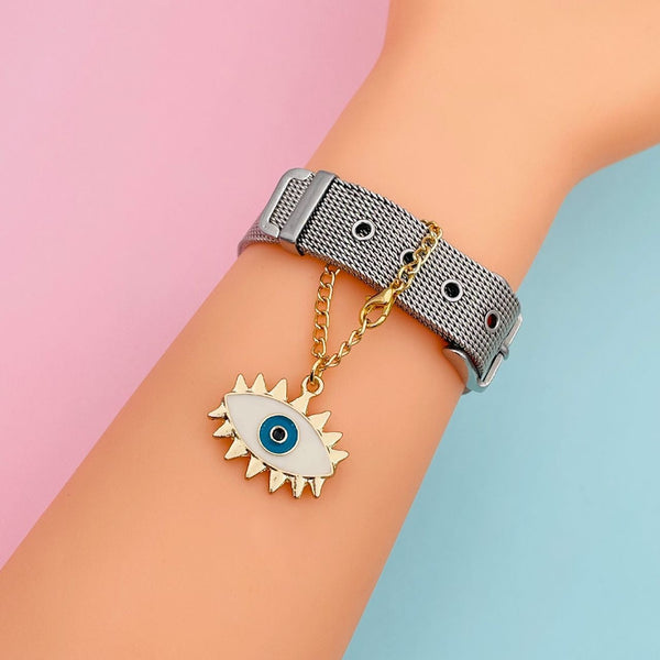 Alloy Enamel Eyelash Evil Eye Watch Charm Women White Blue Gold Bulk Secondary image