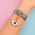 Alloy Enamel Eyelash Evil Eye Watch Charm Women White Blue Gold Bulk