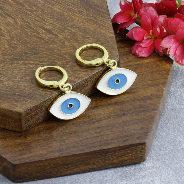 White Blue Evil Eye Enamel Drop Earring For Women Bulk Main image