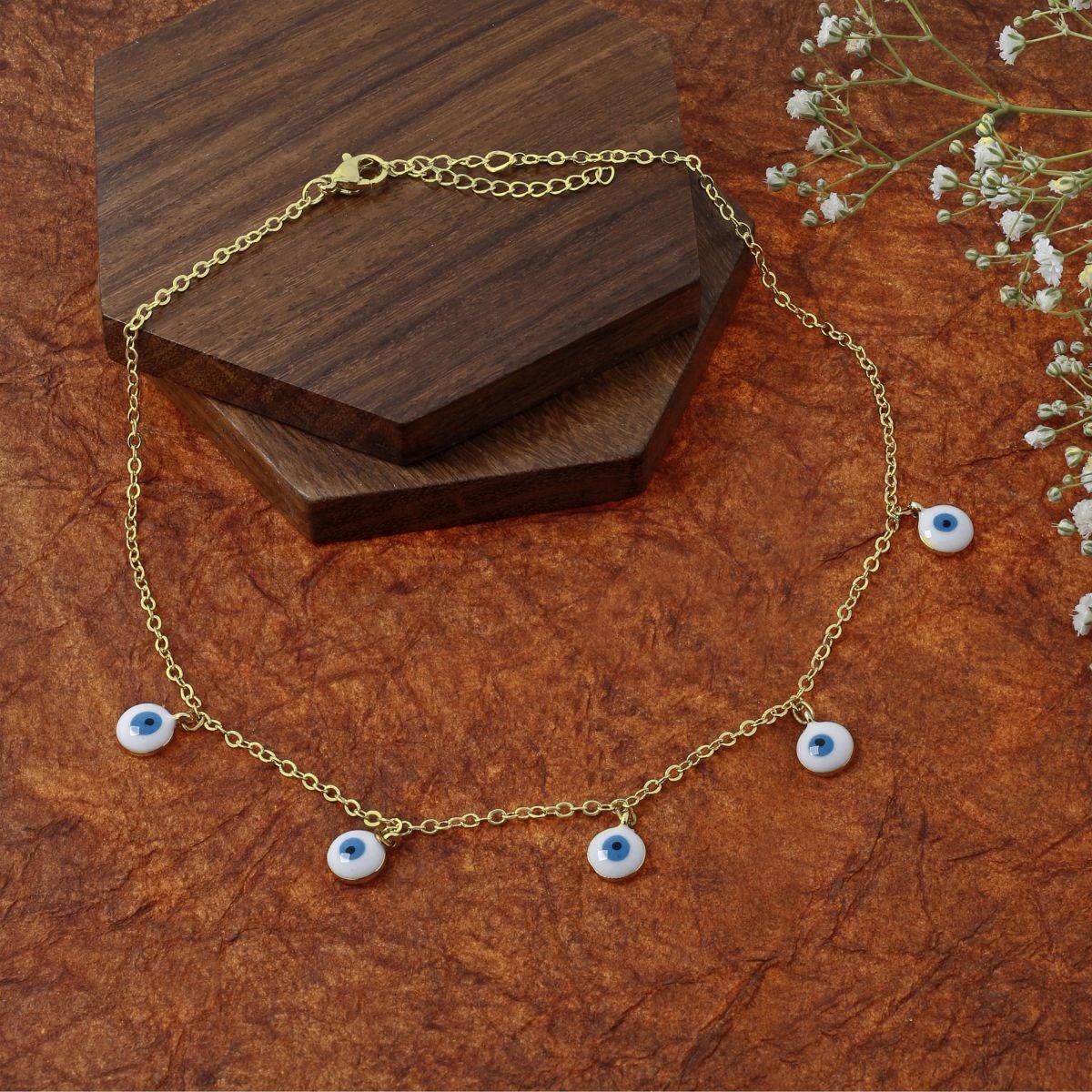 Evil Eye Blue White Enamel Gold Choker Necklace Chain For Women Bulk