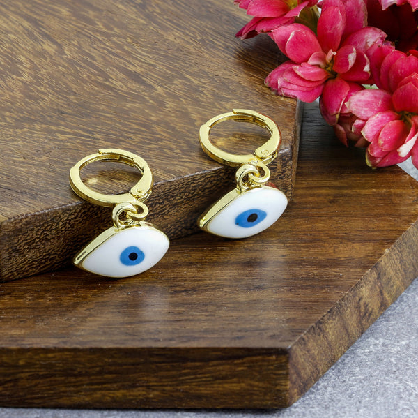 Oval White Blue Evil Eye Enamel Drop Earring For Women Bulk Main image