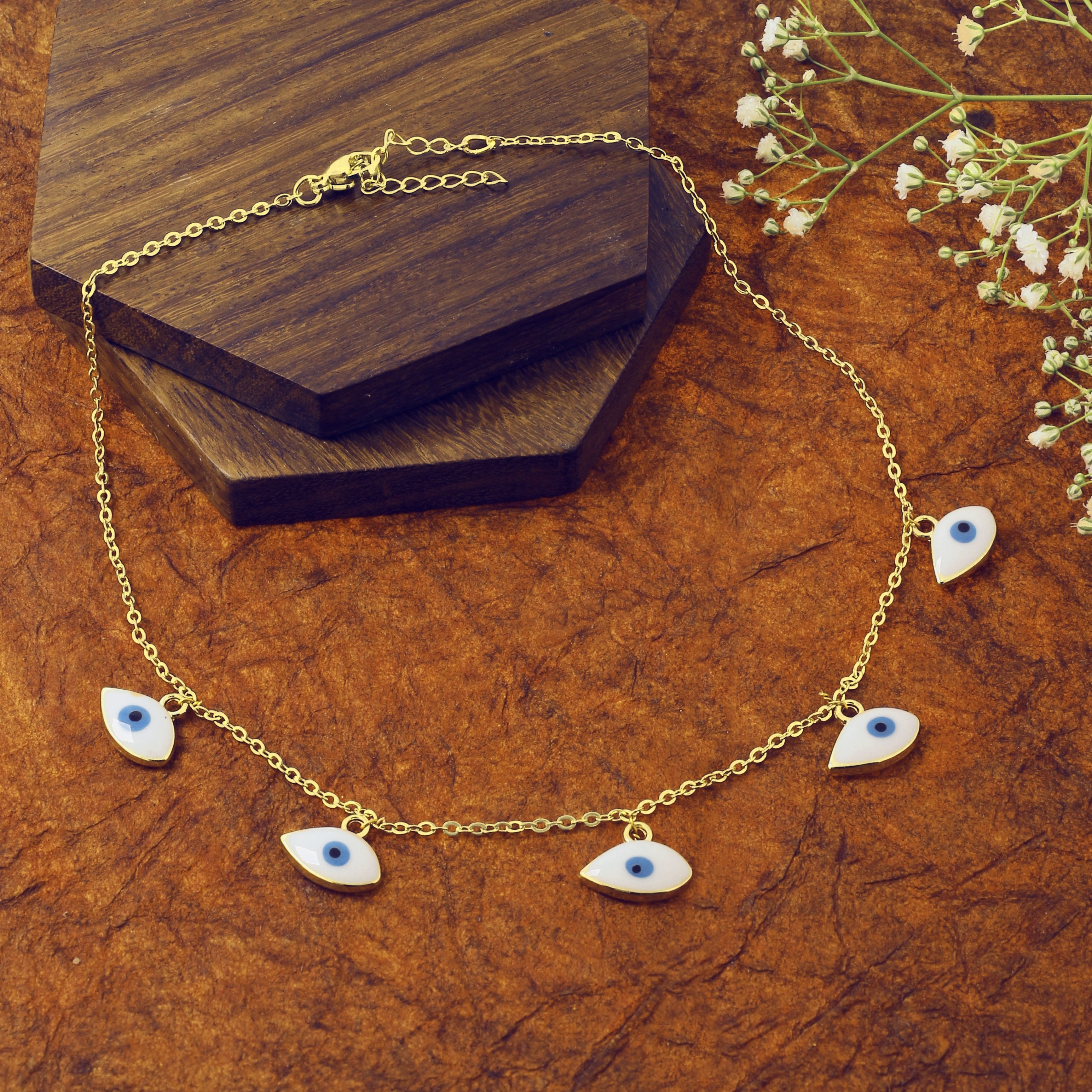 Drop Evil Eye Blue White Enamel Gold Choker Necklace Chain Women Bulk