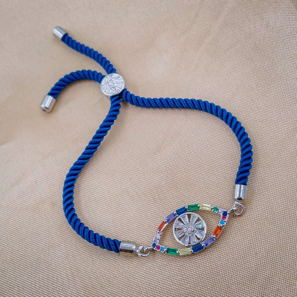 Rainbow Evil Eye Copper Silver Blue CZ Thread Bracelet Bulk Main image