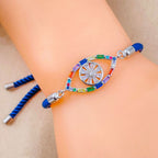 Rainbow Evil Eye Copper Silver Blue CZ Thread Bracelet Bulk