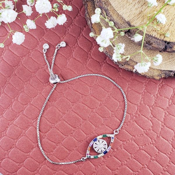 Evil Eye Blue Silver Cubic Zirconia Slider Adjustable Bracelet Bulk Main image