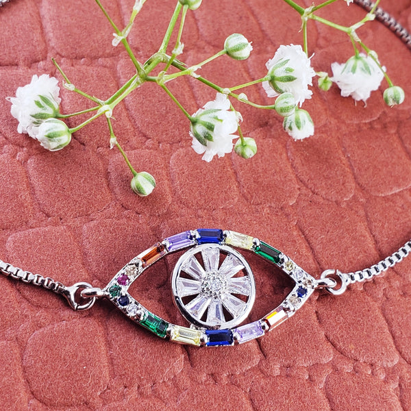 Evil Eye Blue Silver Cubic Zirconia Slider Adjustable Bracelet Bulk Secondary image