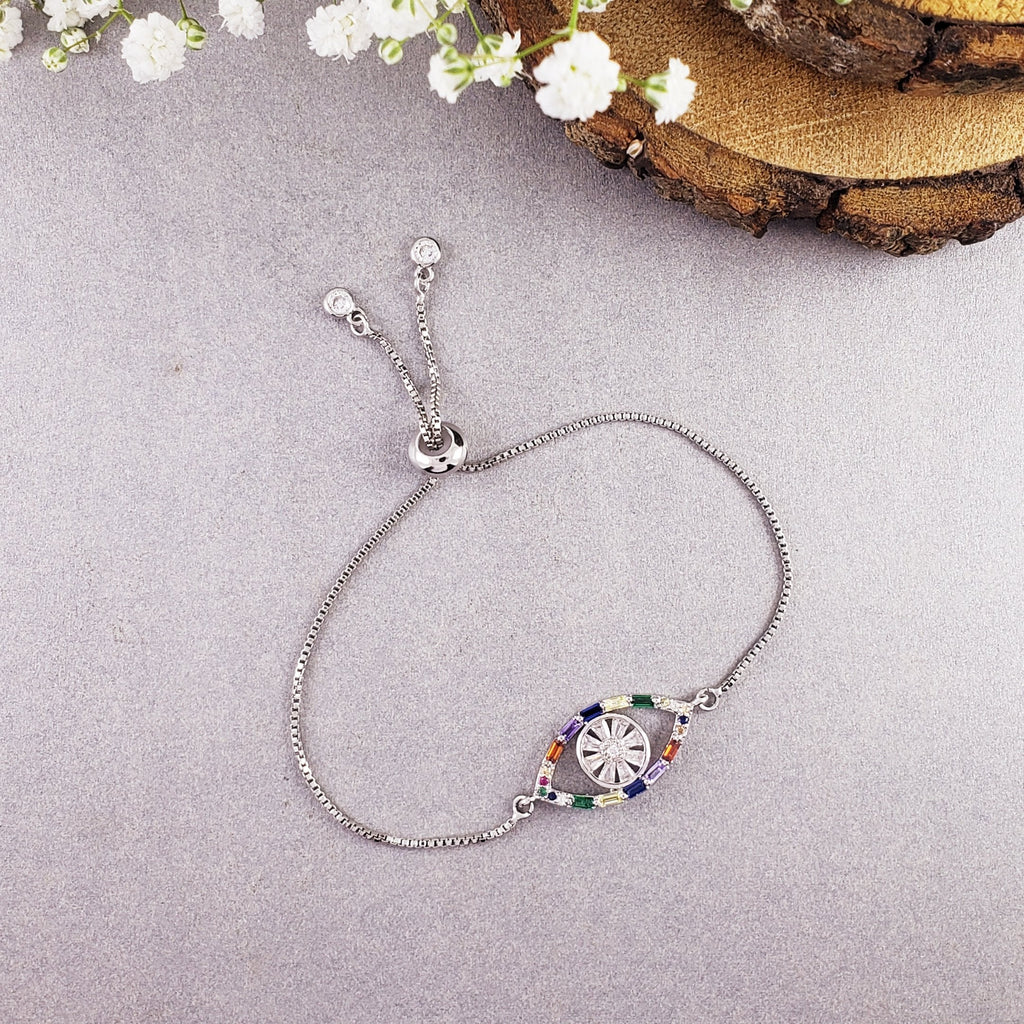 Evil Eye Blue Silver Cubic Zirconia Slider Adjustable Bracelet Bulk
