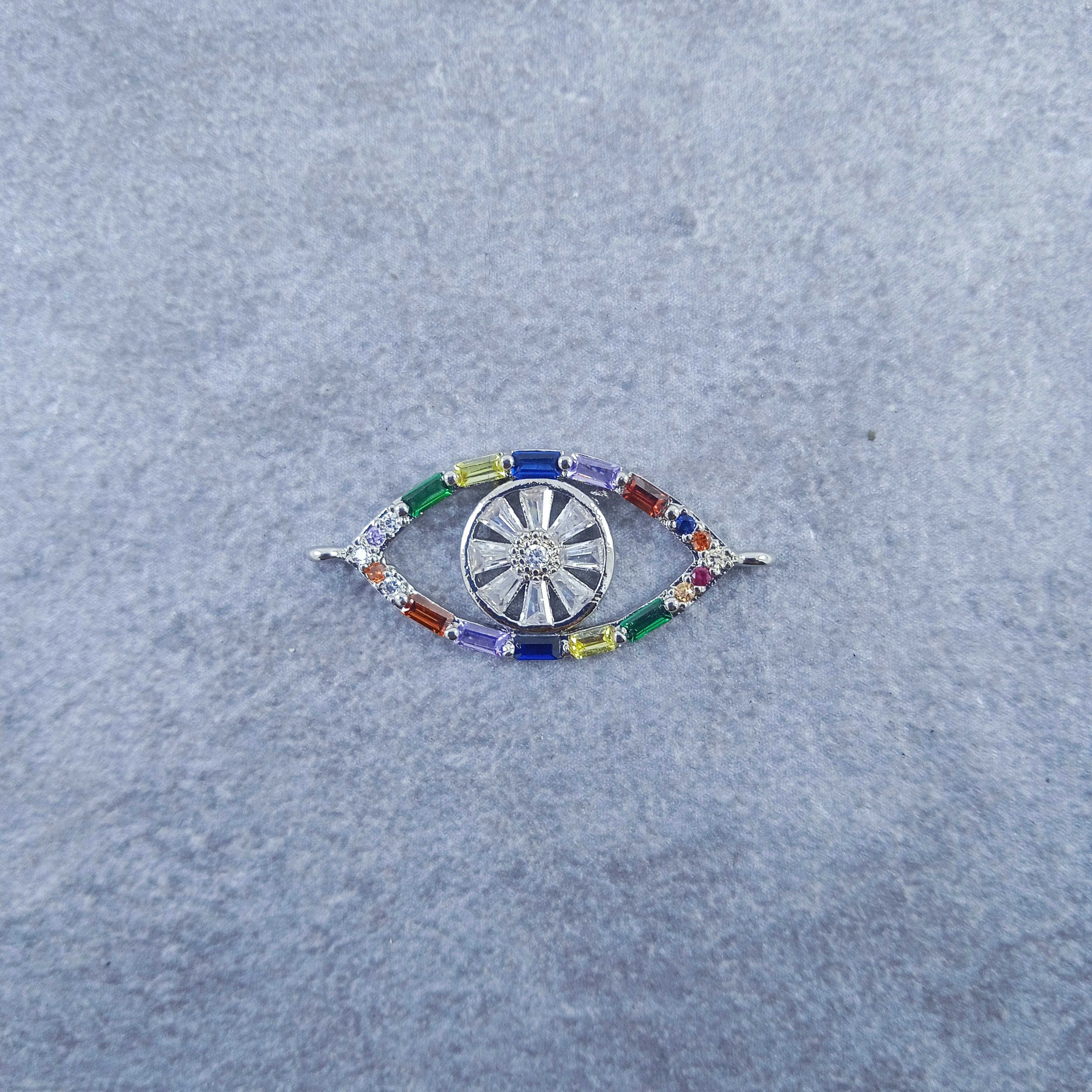 Rainbow Evil Eye Silver Zircon Baguette Copper Charm For Women Bulk Main image