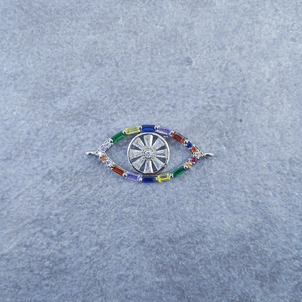 Rainbow Evil Eye Silver Zircon Baguette Copper Charm For Women Bulk Main image