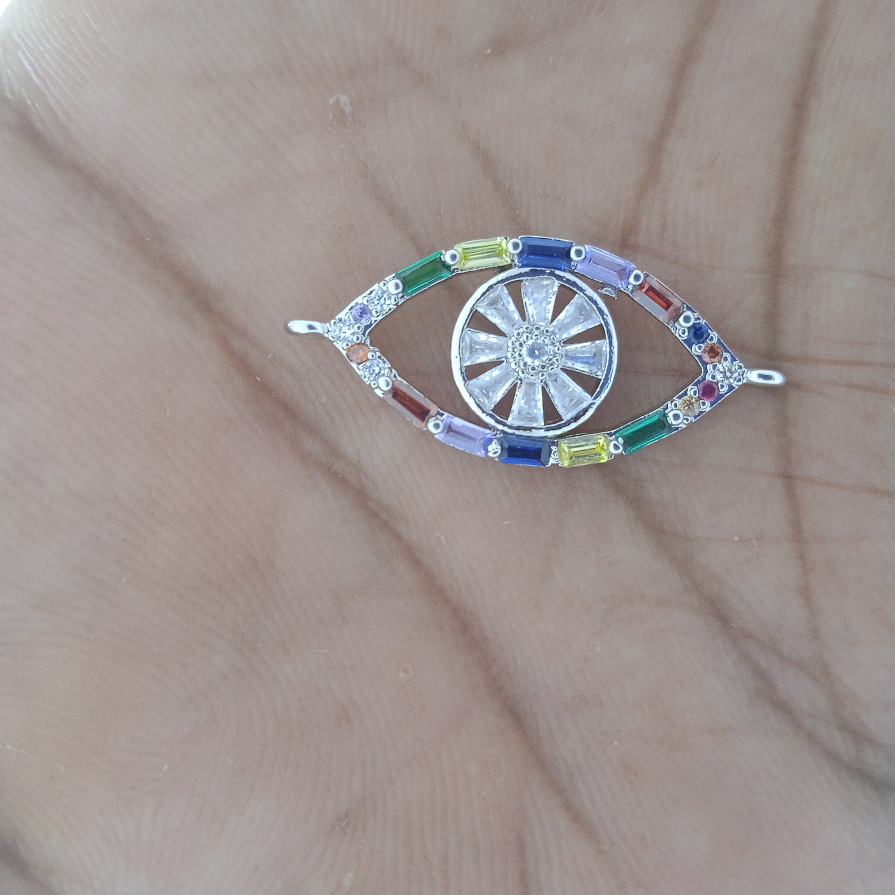 Rainbow Evil Eye Silver Zircon Baguette Copper Charm For Women Bulk Secondary image