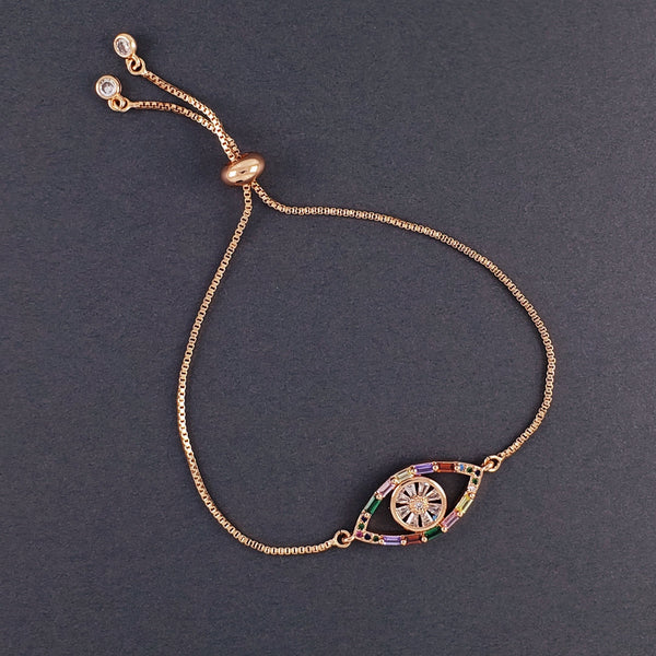 Rainbow Evil Eye Rose Gold Copper Slider Bracelet For Women Bulk Main image