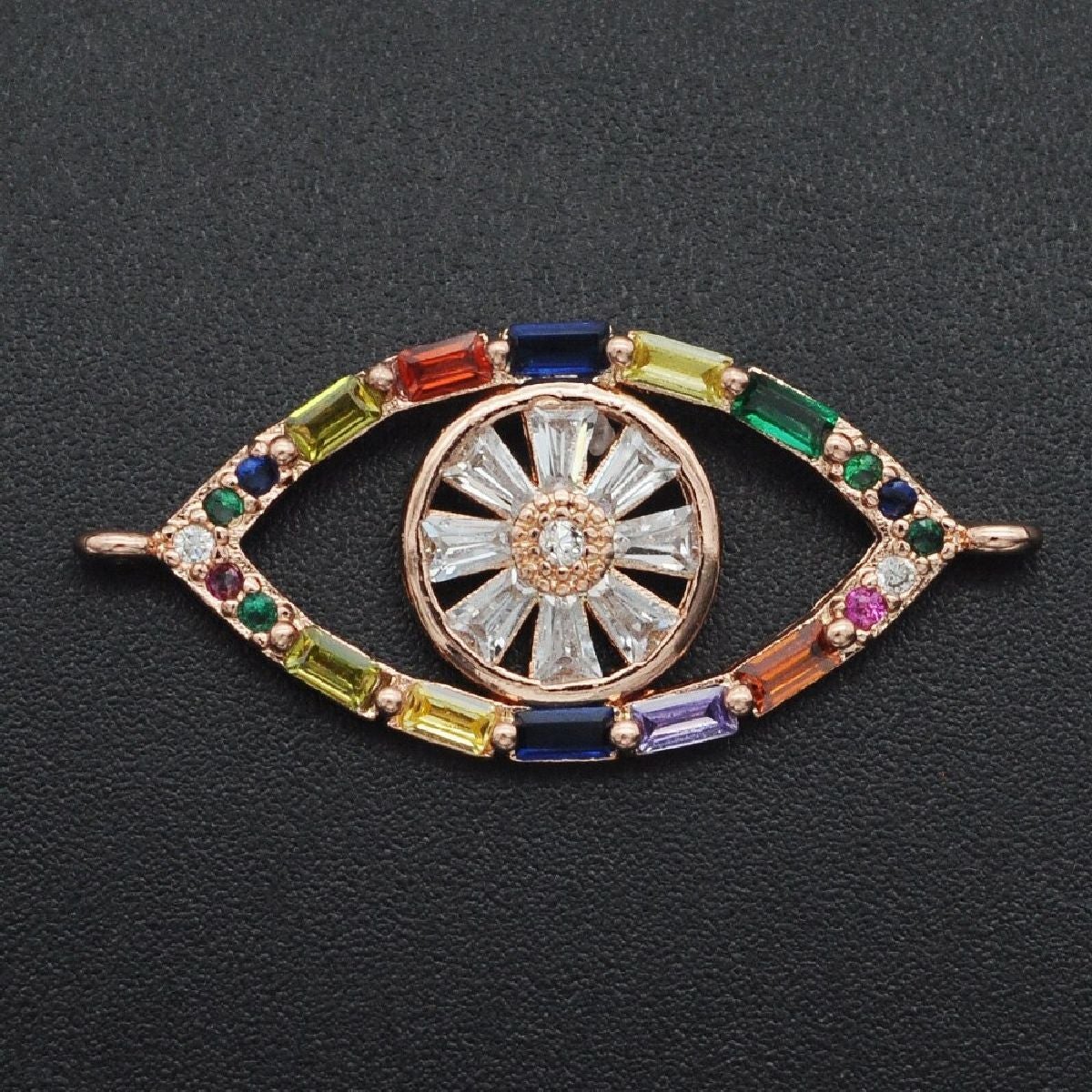 Rainbow Evil Eye Rose Gold Zircon Baguette Copper Charm For Women Main image