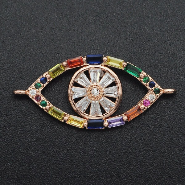 Rainbow Evil Eye Rose Gold Zircon Baguette Copper Charm For Women Main image