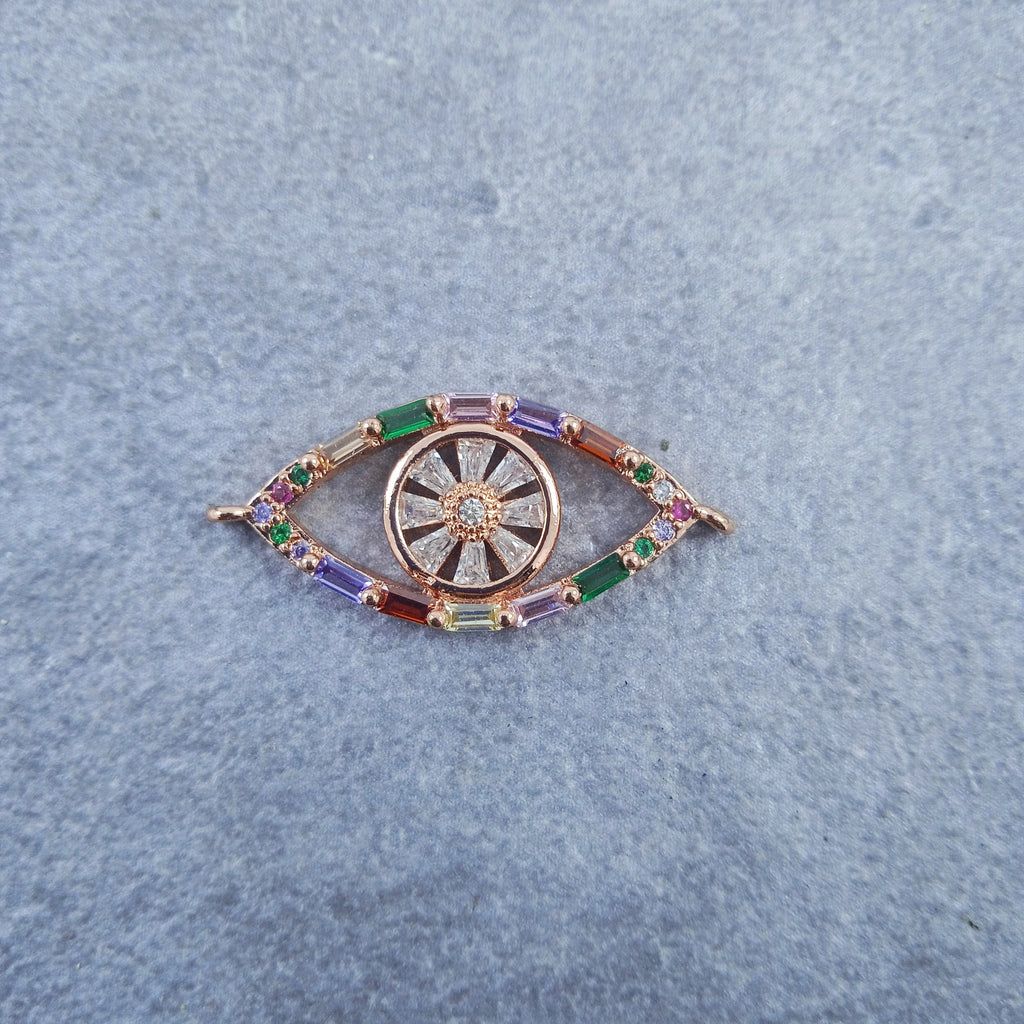 Rainbow Evil Eye Rose Gold Zircon Baguette Copper Charm For Women