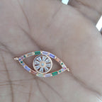 Rainbow Evil Eye Rose Gold Zircon Baguette Copper Charm For Women