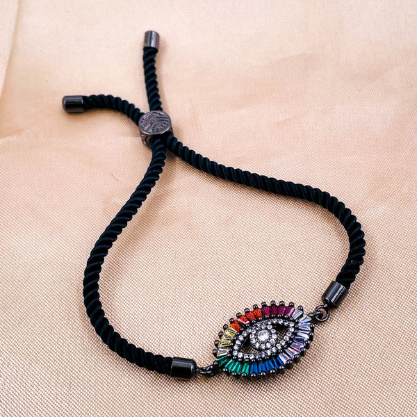 Rainbow Evil Eye Copper Black CZ Thread Slider Bracelet Bulk Main image