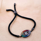 Rainbow Evil Eye Copper Black CZ Thread Slider Bracelet Bulk