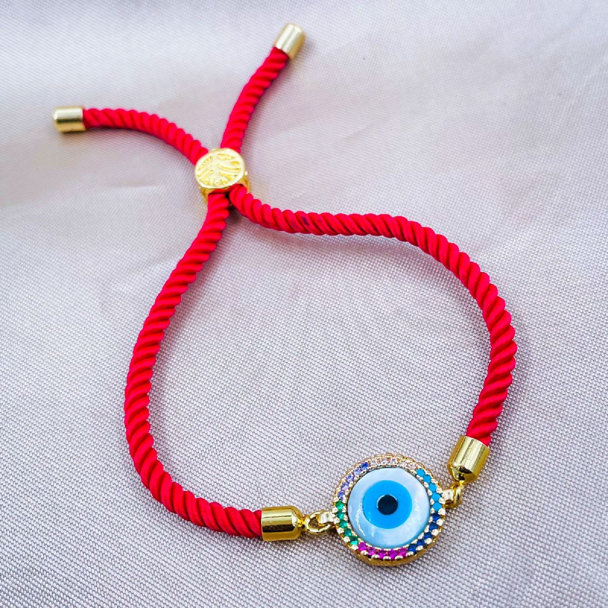 Rainbow Evil Eye Copper Gold Red Cubic Zirconia Thread Bracelet Bulk Main image