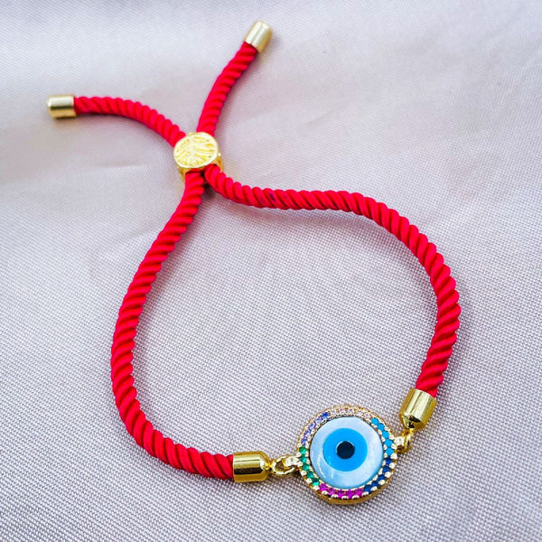 Rainbow Evil Eye Copper Gold Red Cubic Zirconia Thread Bracelet Bulk Main image