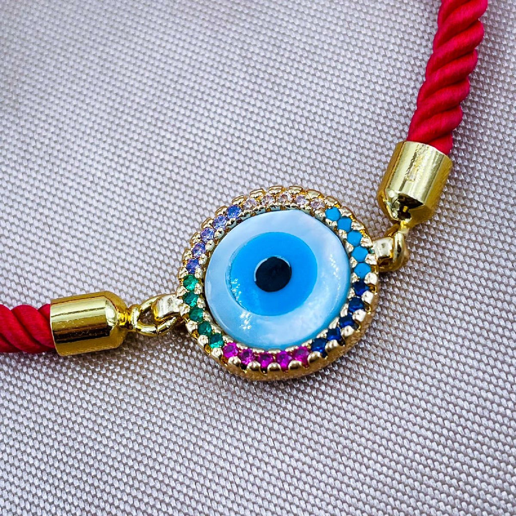 Rainbow Evil Eye Copper Gold Red Cubic Zirconia Thread Bracelet Bulk