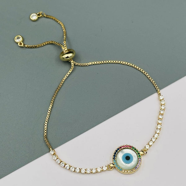 Copper Cubic Zirconia Multicolor Gold Evil Eye Bracelet For Women Main image