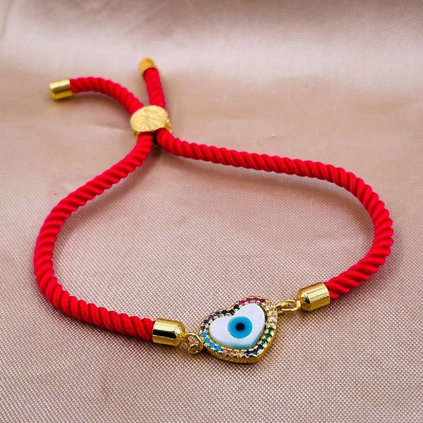 Rainbow Heart Evil eye Copper Gold Red Cubic Zirconia Mother of Pearl Thread Bracelet Main image