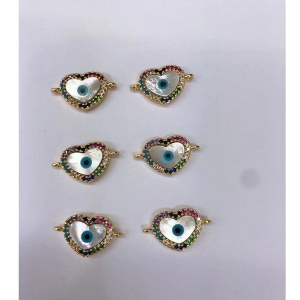 Heart Evil Eye Mother Of Pearl Gold Zircon Copper Charm For Women Secondary image
