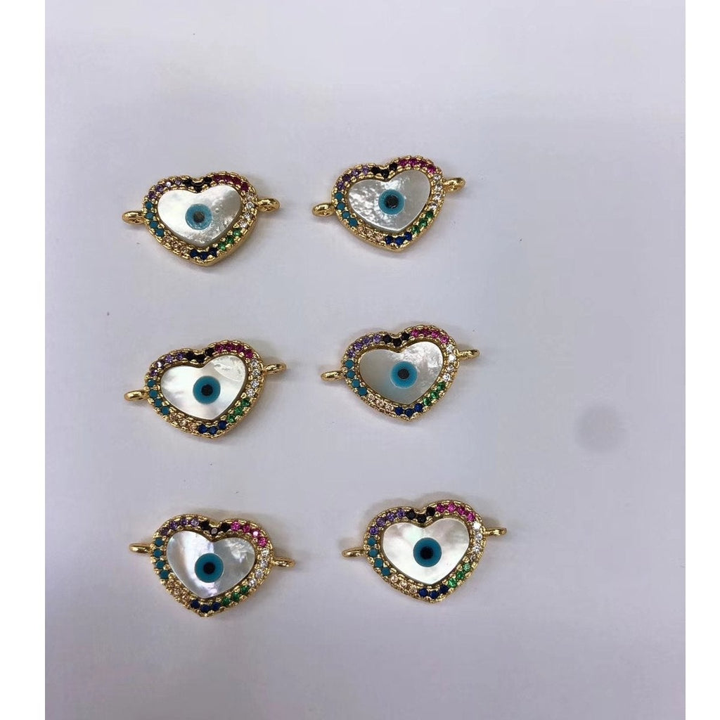 Heart Evil Eye Mother Of Pearl Gold Zircon Copper Charm For Women