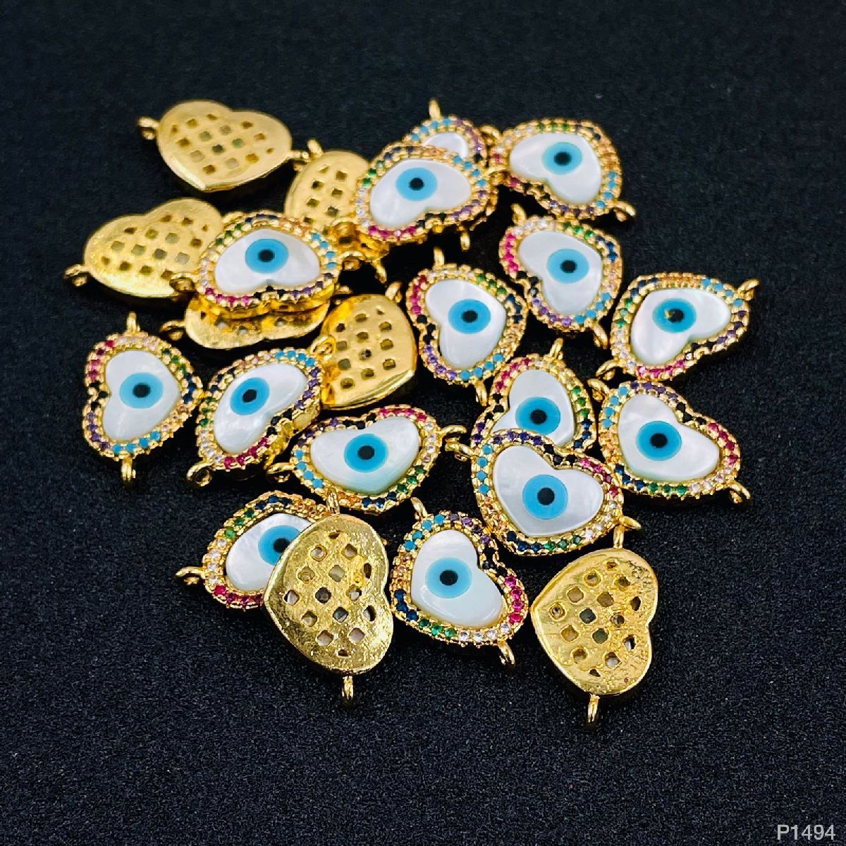 Heart Evil Eye Mother Of Pearl Gold Zircon Copper Charm For Women Main image