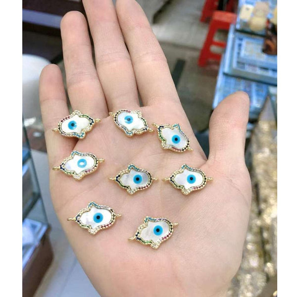 Hamsa Evil Eye Mother Of Pearl Gold Zircon Copper Charm For Women Secondary image