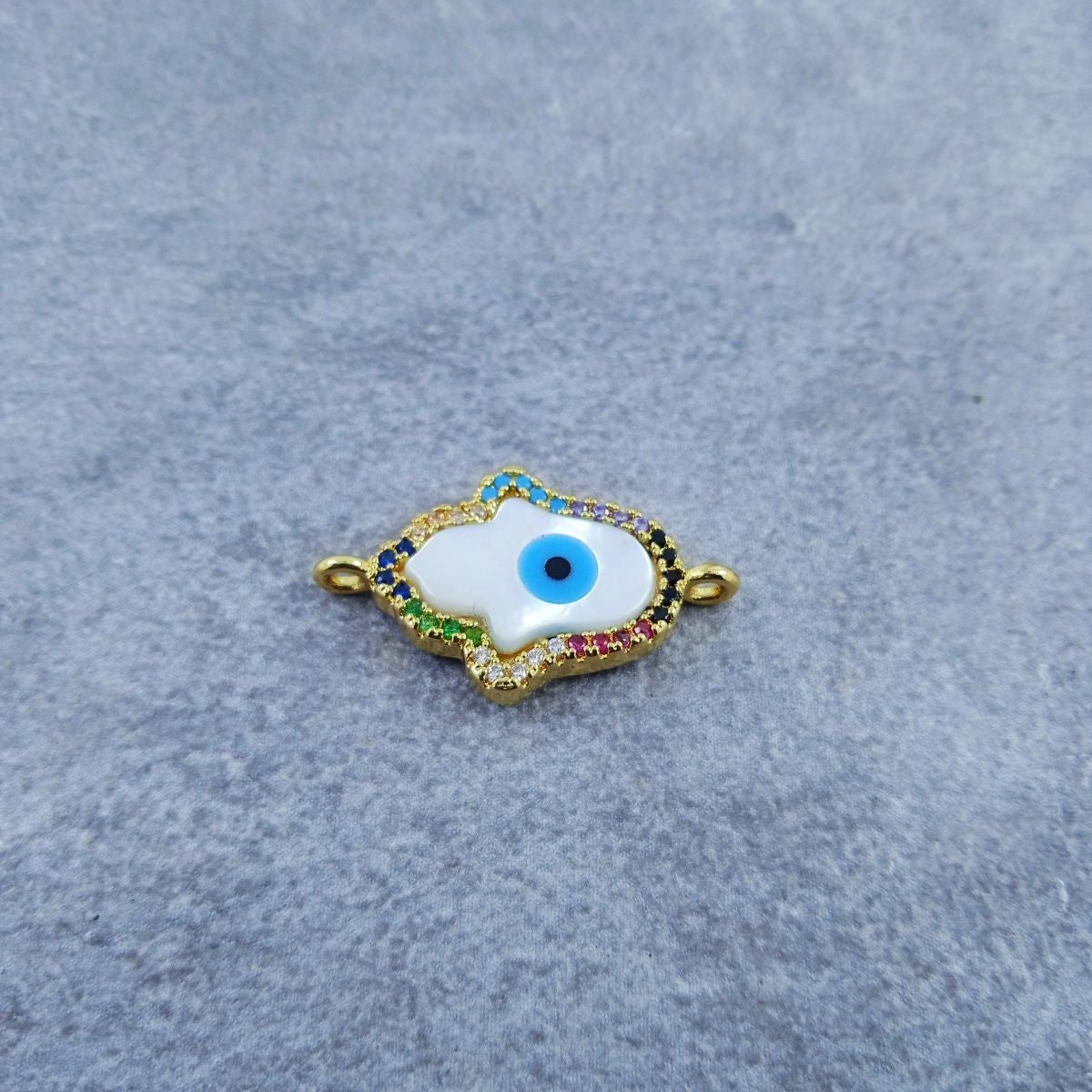 Hamsa Evil Eye Mother Of Pearl Gold Zircon Copper Charm For Women Main image