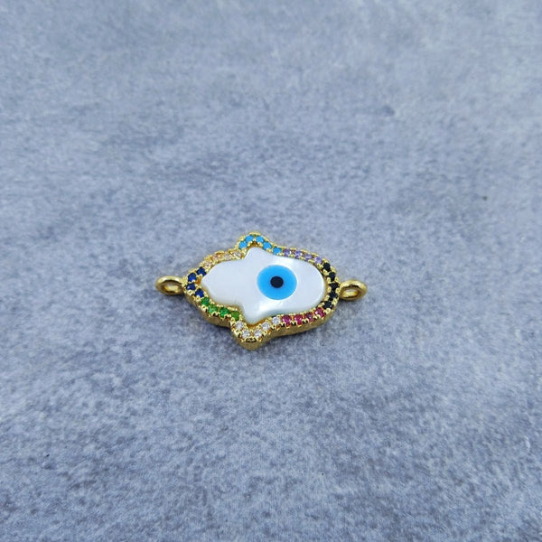 Hamsa Evil Eye Mother Of Pearl Gold Zircon Copper Charm For Women Main image