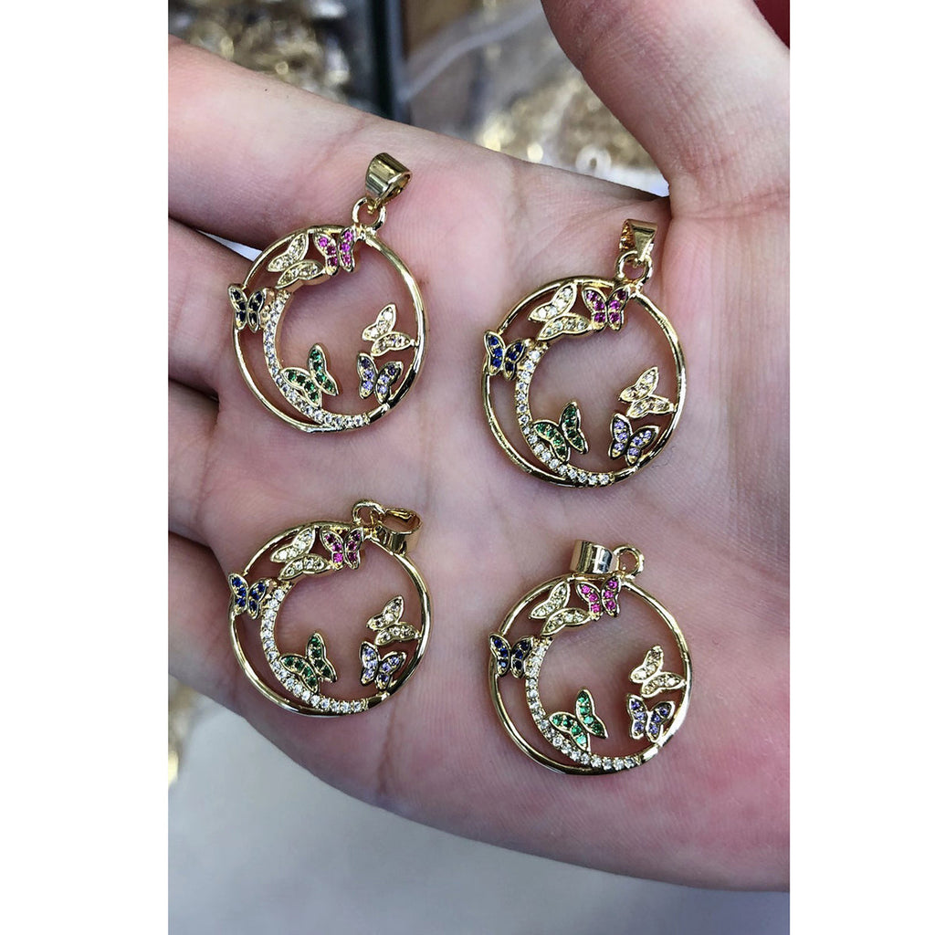 Butterfly Circle Gold Zircon Copper Charm For Women Bulk