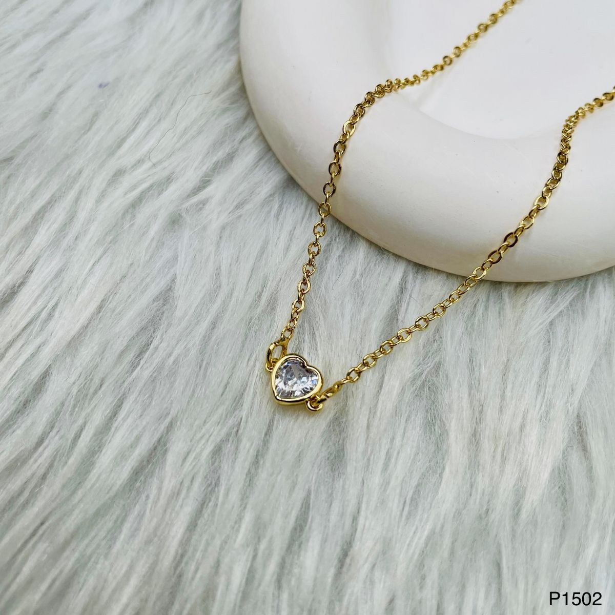 Heart Gold Zircon Copper Necklace Pendant Chain For Women Bulk
