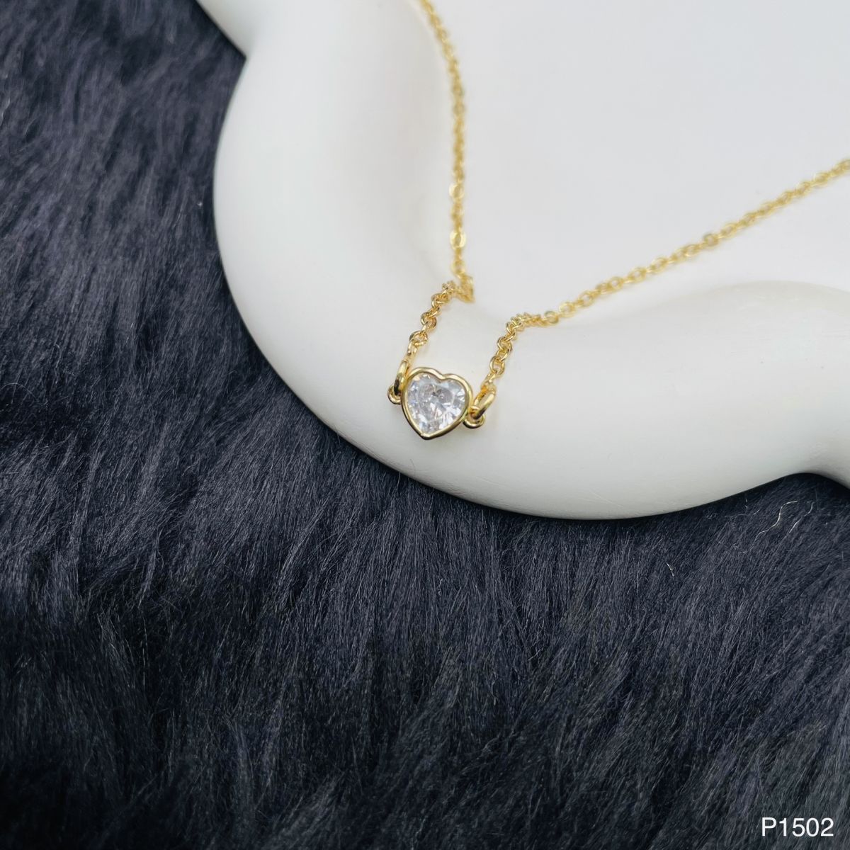 Heart Gold Zircon Copper Necklace Pendant Chain For Women Bulk
