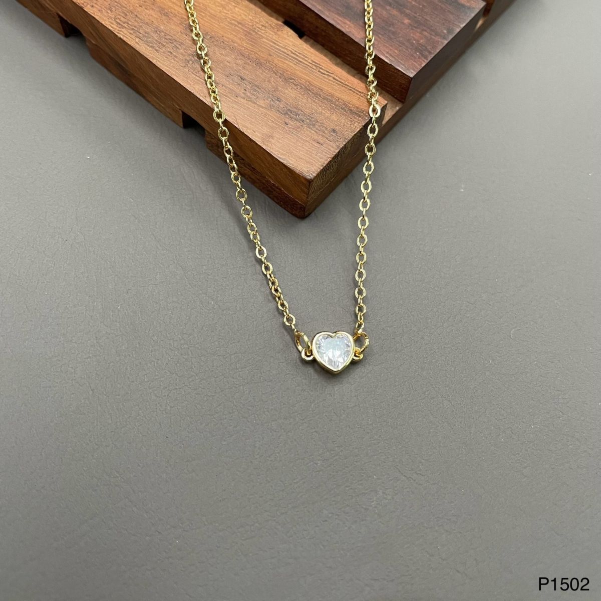 Heart Gold Zircon Copper Necklace Pendant Chain For Women Bulk