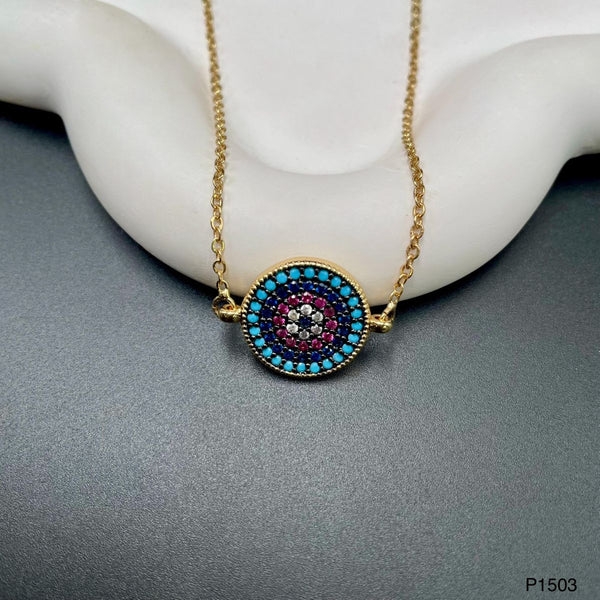 Round Evil Eye Black Blue Copper Necklace Pendant Chain For Women Secondary image