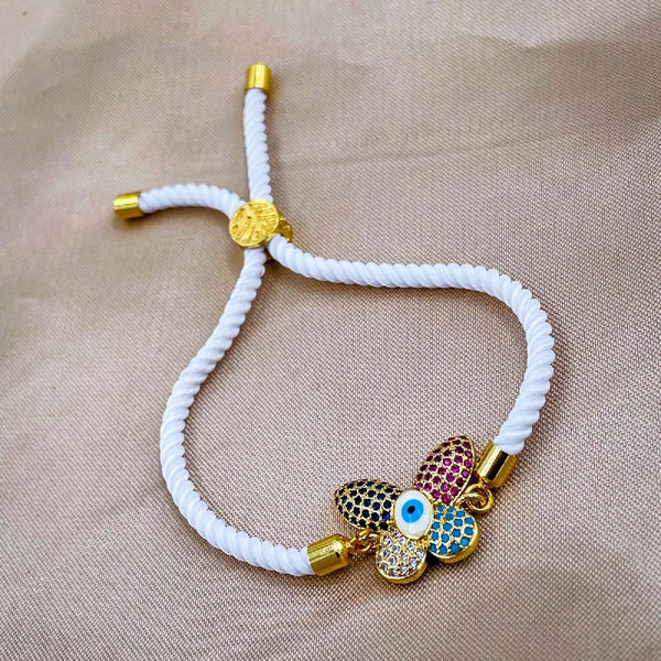 Butterfly Evil Eye Copper Gold White CZ Thread Bracelet Bulk Main image
