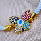 Butterfly Evil Eye Copper Gold White CZ Thread Bracelet Bulk
